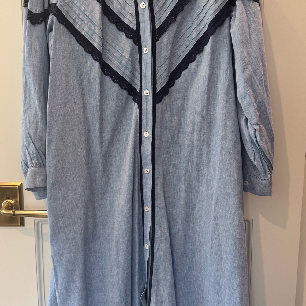 Tuckernuck Pomander Place-Blue Button Up Dress with Navy Lace Detail
